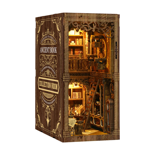 The Antiquarian Library Book Nook Kit illuminated two-story miniature library by Sonoria Box