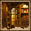 Load image into Gallery viewer, Miniature antique bookshelves filled with leather-bound books and rolled manuscripts
