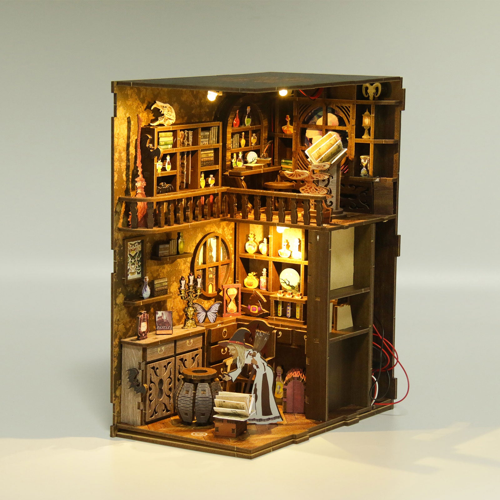 Midnight Magic Book Nook Kit with potion shelves floating spellbook and witch workshop