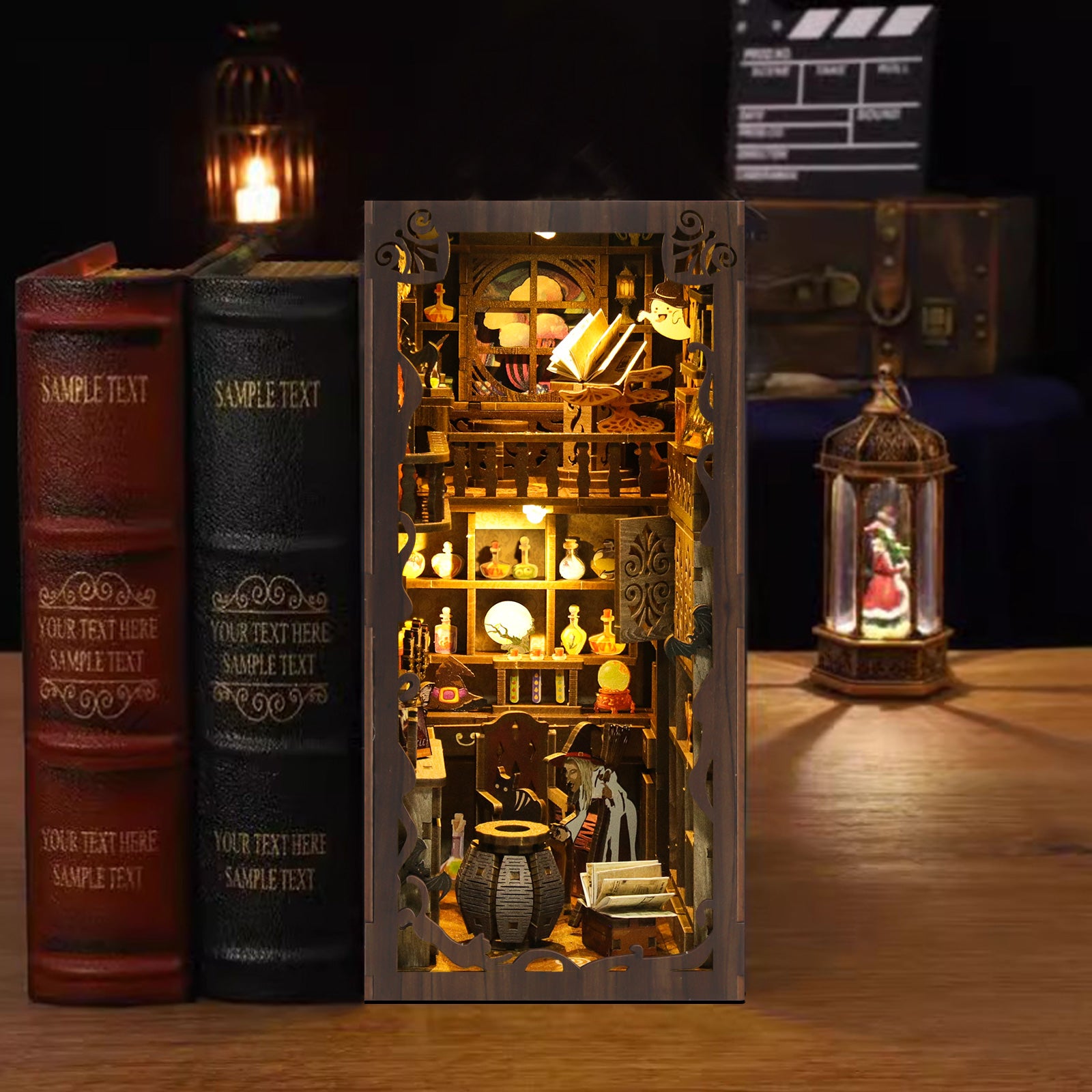 Midnight Magic Book Nook Kit with potion shelves floating spellbook and witch workshop