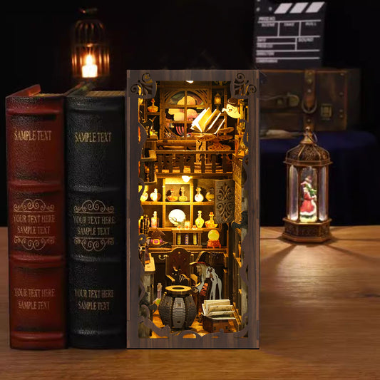 Midnight Magic Book Nook Kit with potion shelves floating spellbook and witch workshop