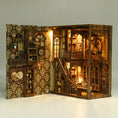 Load image into Gallery viewer, Two-story miniature antiquarian library with bookshelves balcony and arched windows
